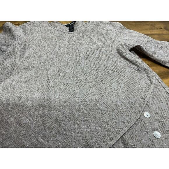 Ali Miles Tunic Top Sheer Metallic Taupe Roll Tab Sleeve Lagenlook Size Large - Picture 5 of 11